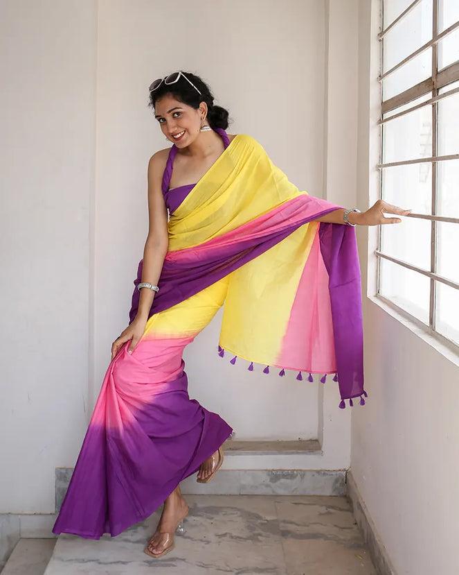 Double color Cotton & Viscous saree (6 variants)