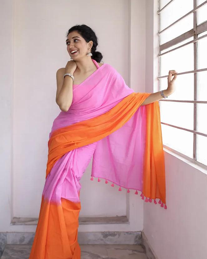 Double color Cotton & Viscous saree (6 variants)