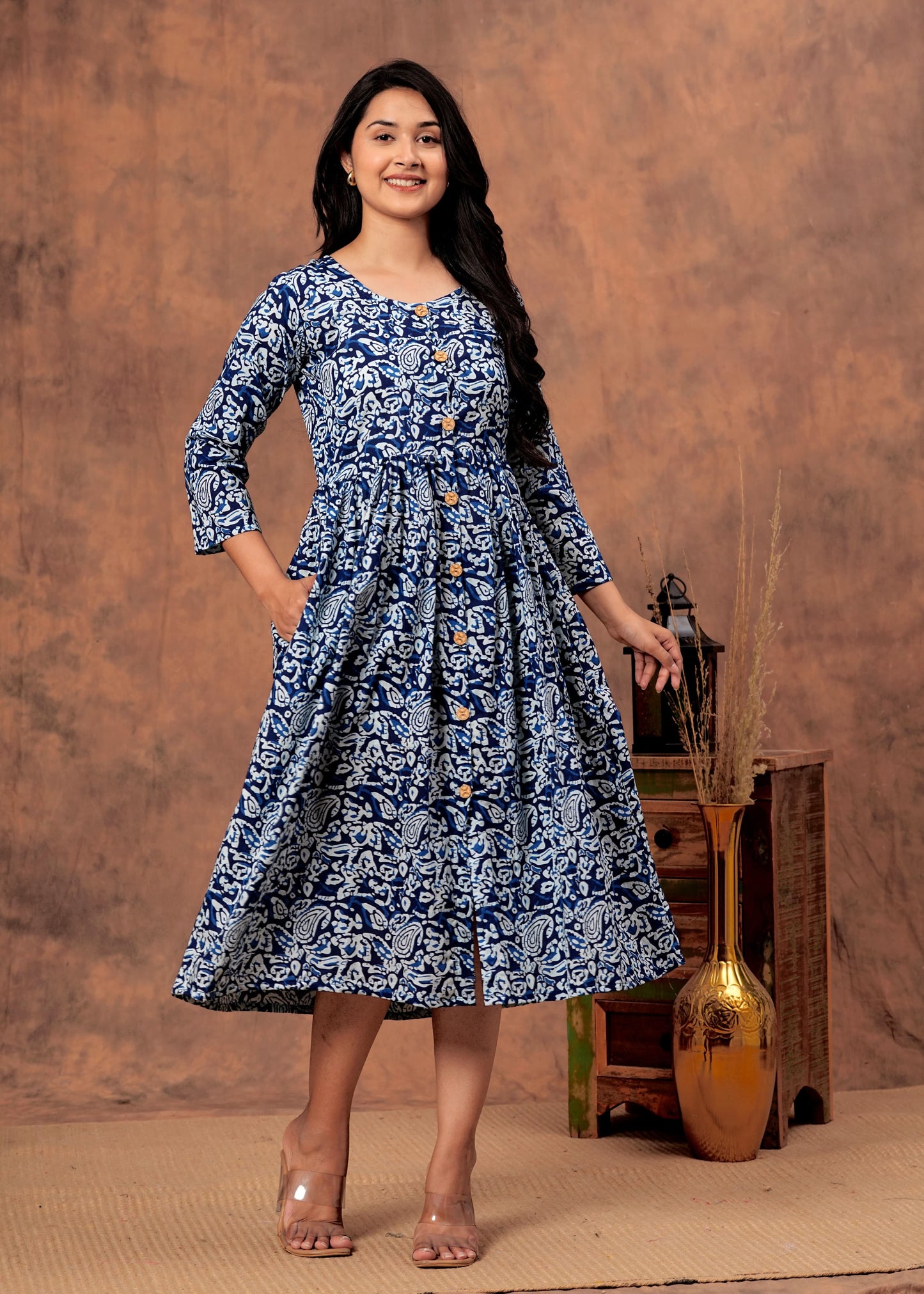 Bagru hand-printed cotton cambric dress (18+ variants)