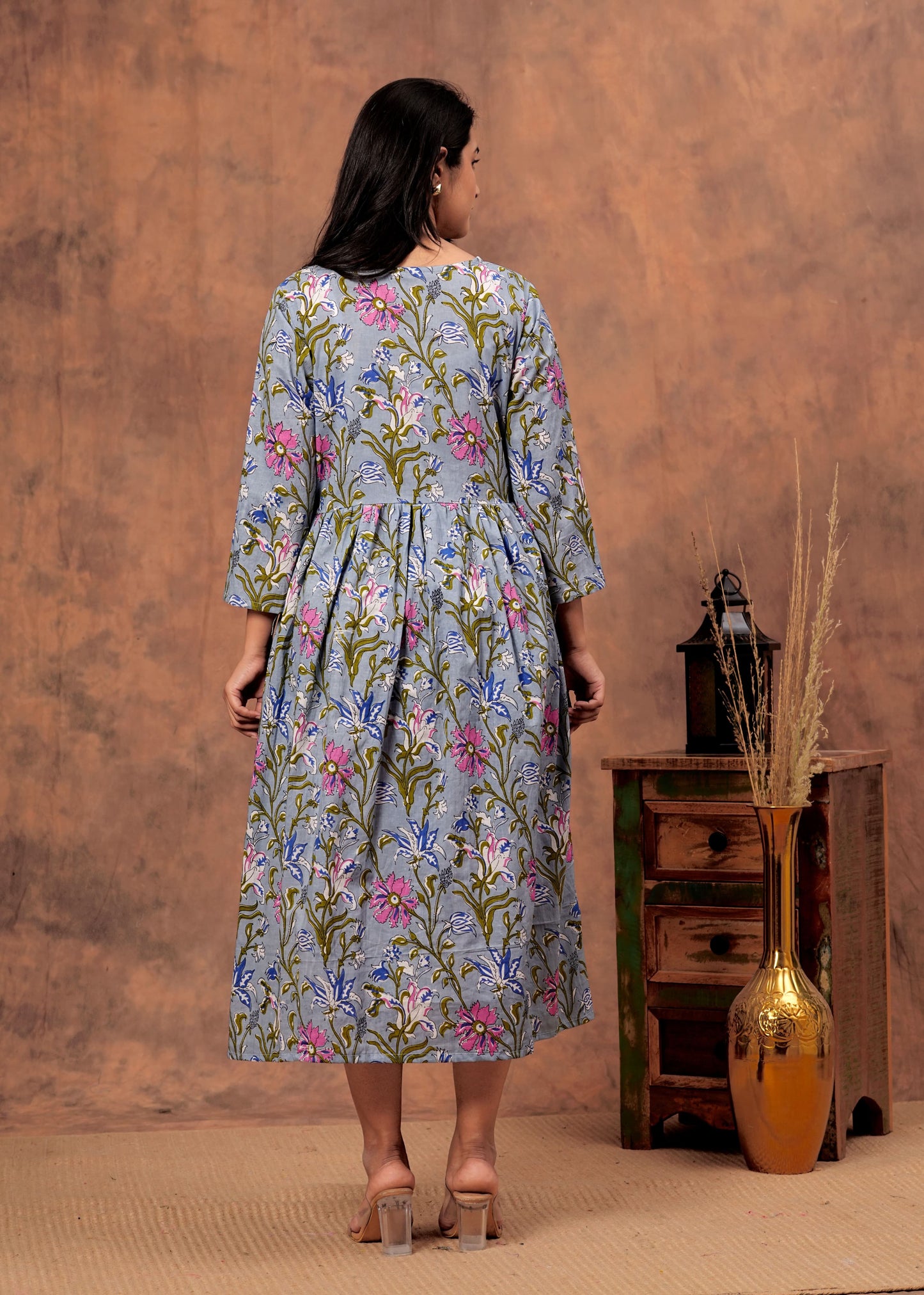 Bagru hand-printed cotton cambric dress (18+ variants)