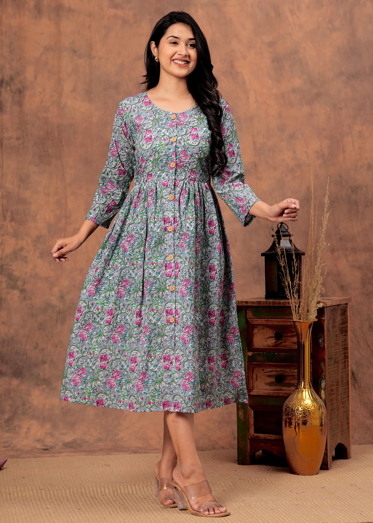 Bagru hand-printed cotton cambric dress (18+ variants)