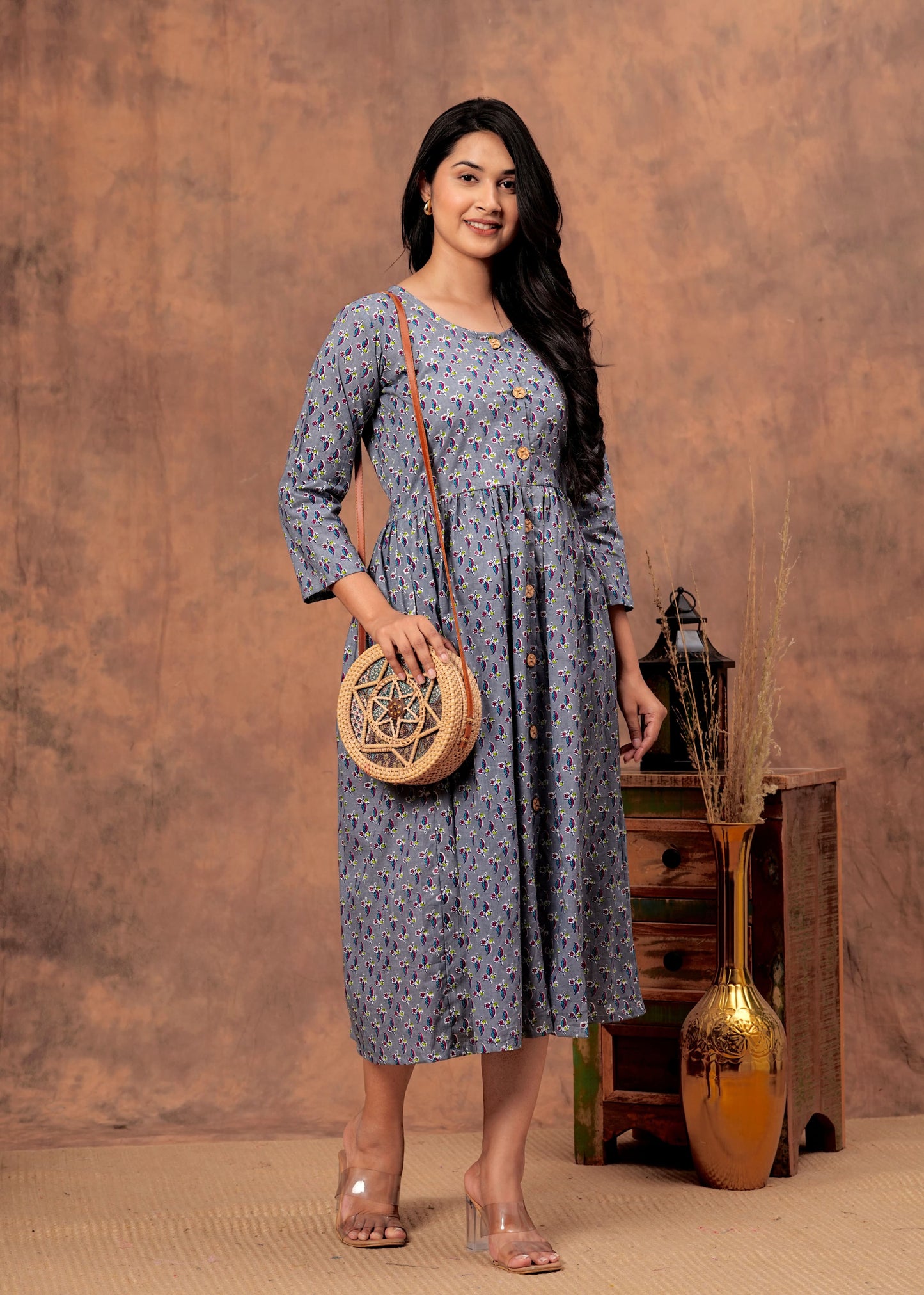 Bagru hand-printed cotton cambric dress (18+ variants)