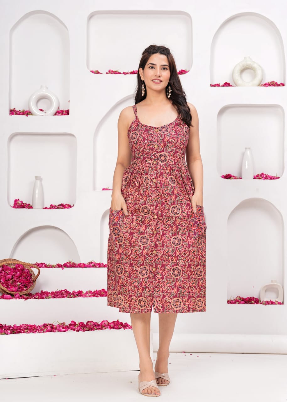 Floral Strappy pure cotton Midi Dress (12 variants)