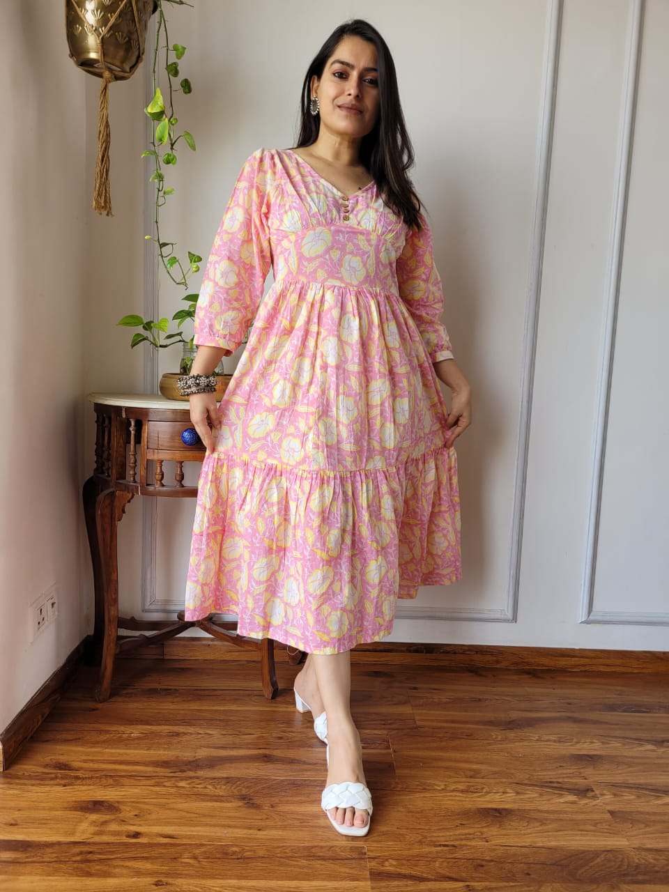 Pure Cotton Dress with frill & balloon sleeves (19 variants)