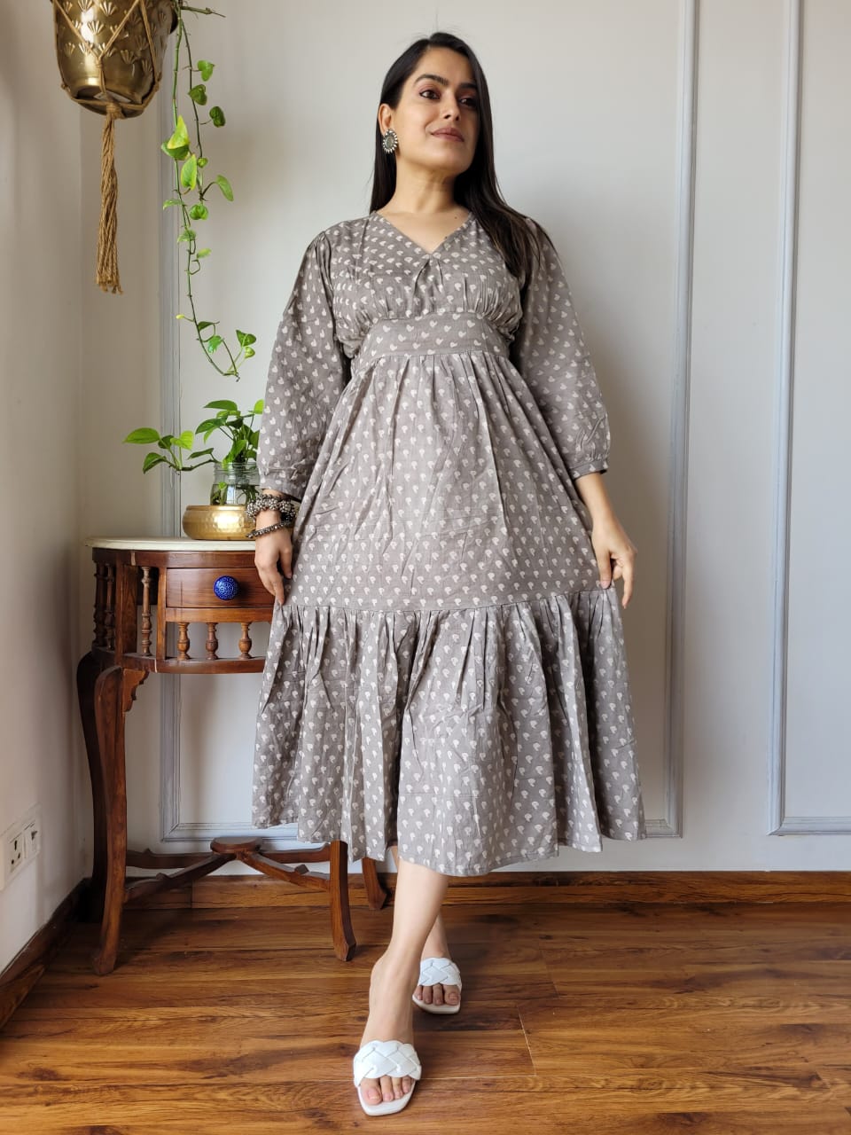 Pure Cotton Dress with frill & balloon sleeves (19 variants)