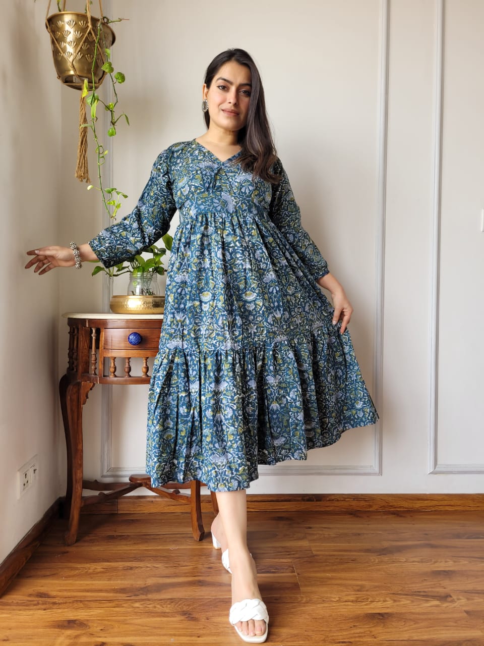 Pure Cotton Dress with frill & balloon sleeves (19 variants)