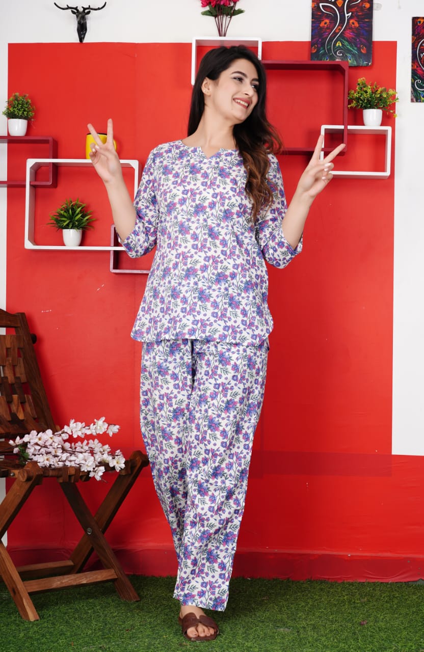 Pure Cotton hand block printed Night suit (27 variants)