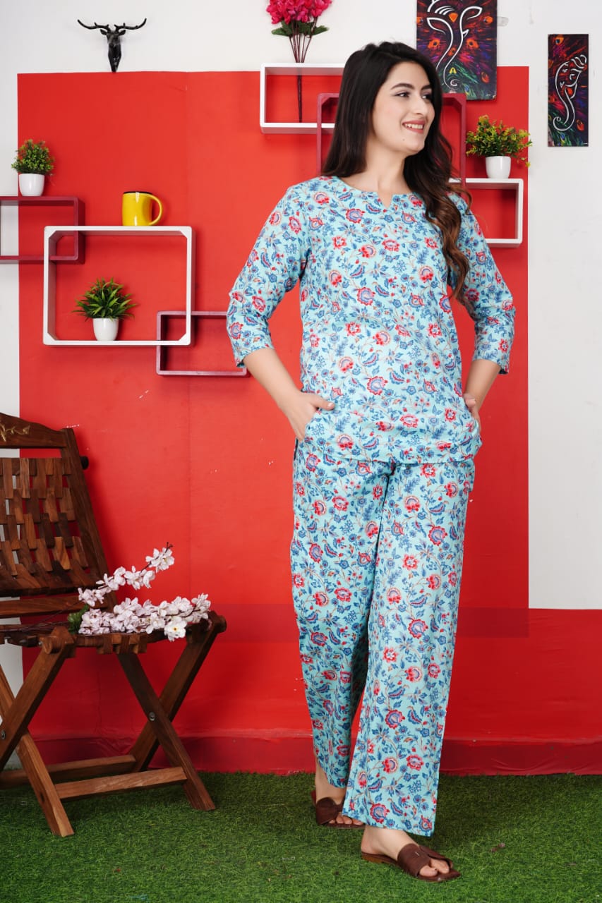 Pure Cotton hand block printed Night suit (27 variants)